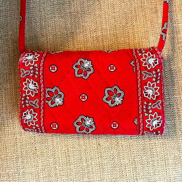 Vera Bradley, red bandanna, Crossbody wallet, Retired, red, white, and black. - Picture 2 of 5